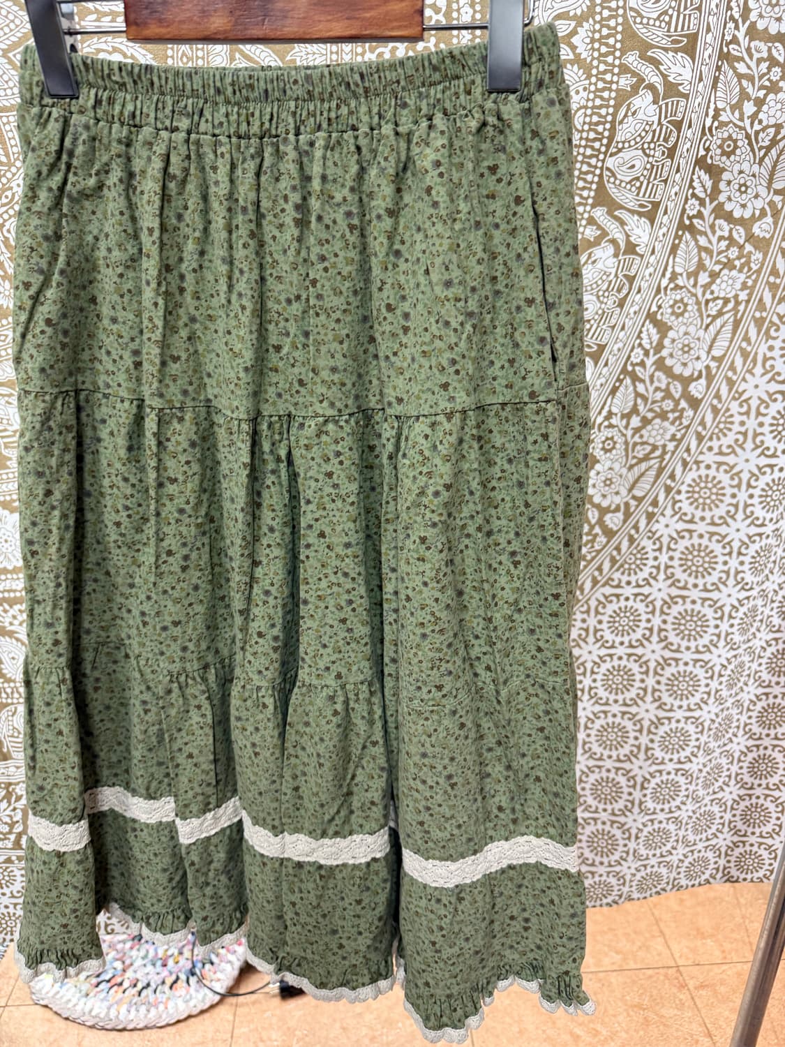 빈티지 여성 플라워패턴 레이스 밴딩 스커트  상품이미지4