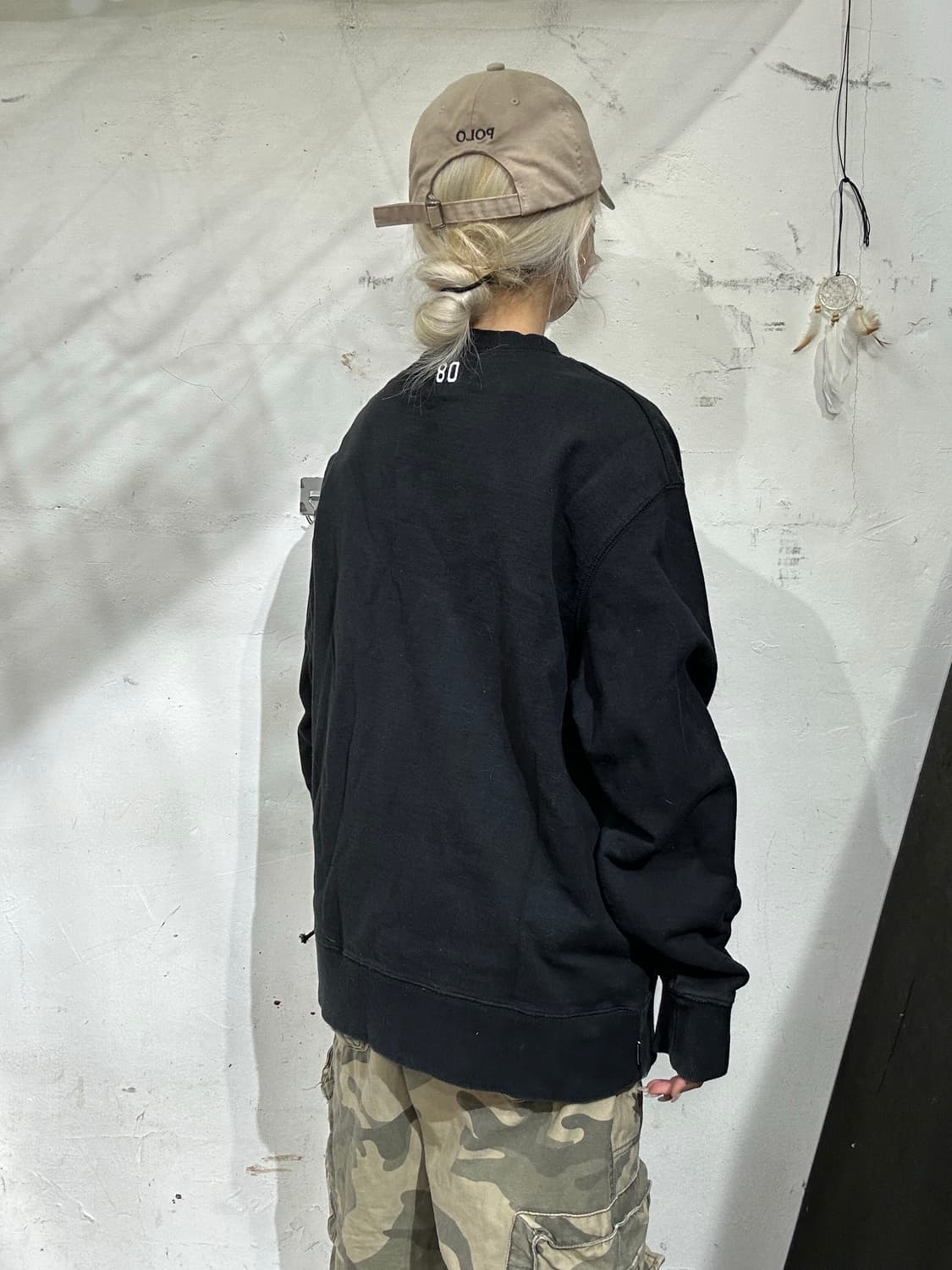 커버낫 블랙 자수 빅 로고 맨투맨 스웻 셔츠 L 상품이미지3