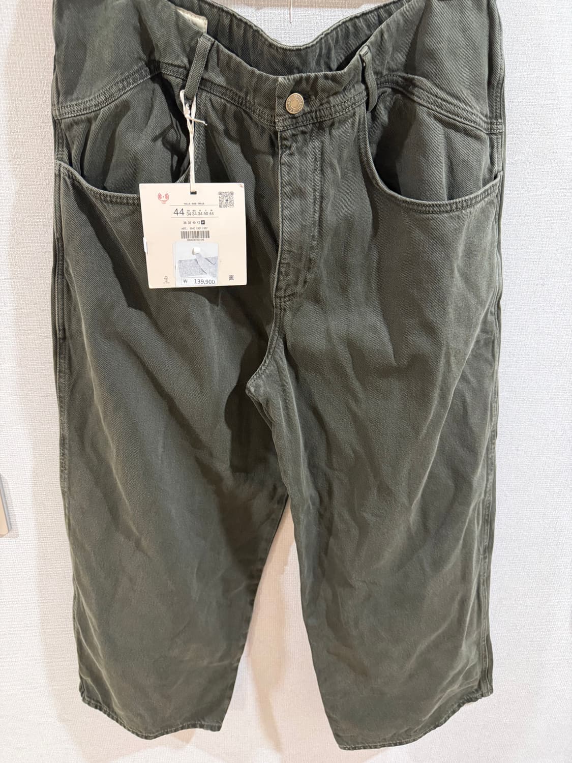 자라 나누시카 와이드 레그 크롭 카키 데님  상품이미지4