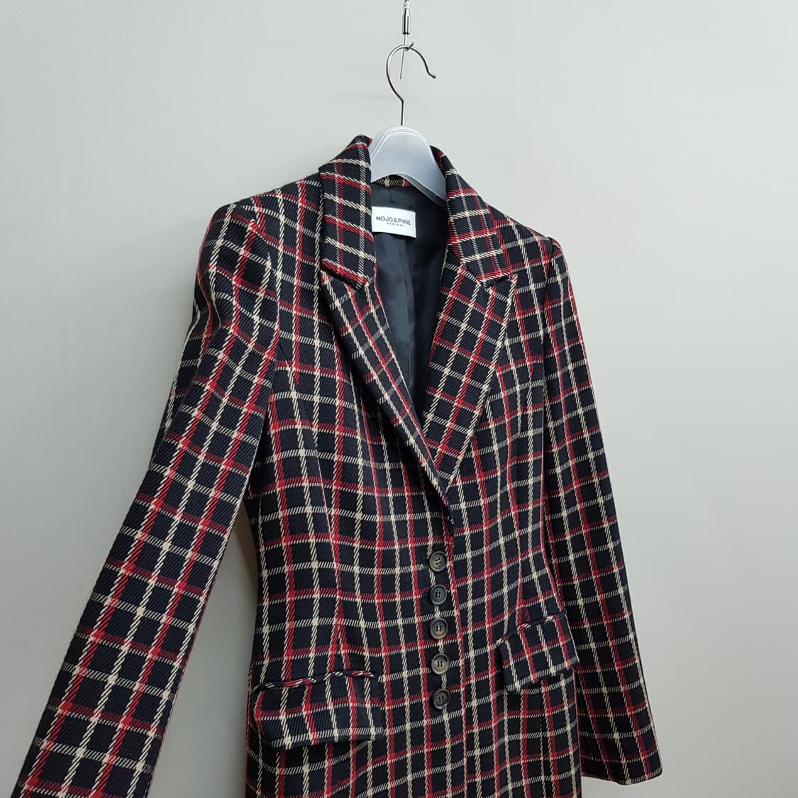 모조에스핀 체크 울 싱글 롱코트 55사이즈 상품이미지3
