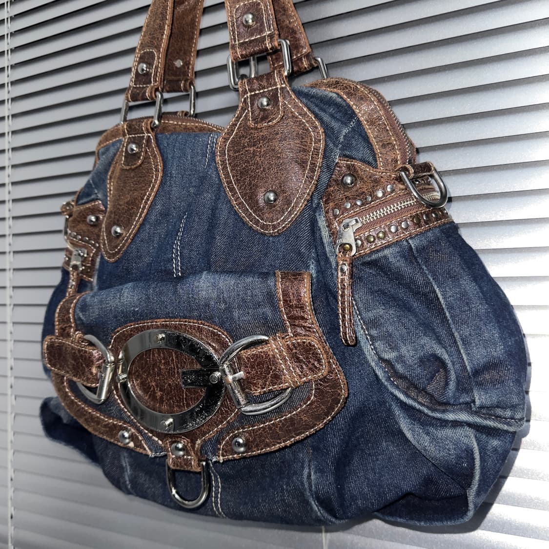00s 빈티지 게스 XL 데님 빅 버클백 가방 상품이미지4