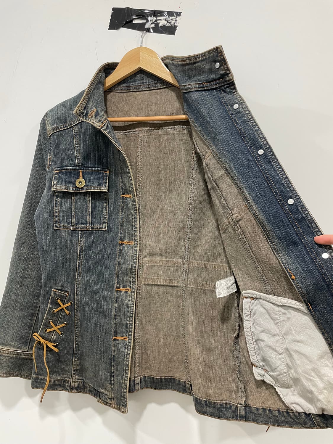 코르셋 레이스업 슬림 워싱 하이넥 데님 자켓 상품이미지6