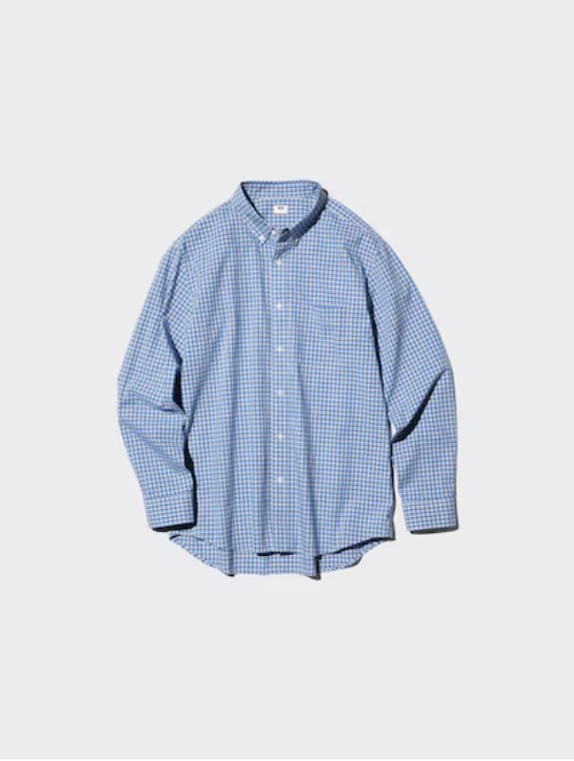 [4XL] 유니클로 브로드셔츠 체크셔츠 블루 상품이미지1