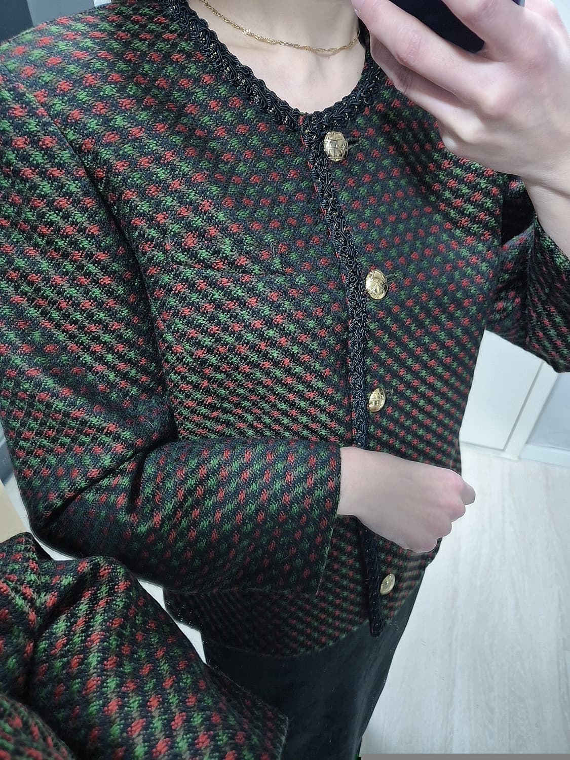 빈티지 체크 패턴 금장 버튼 자켓 상품이미지10
