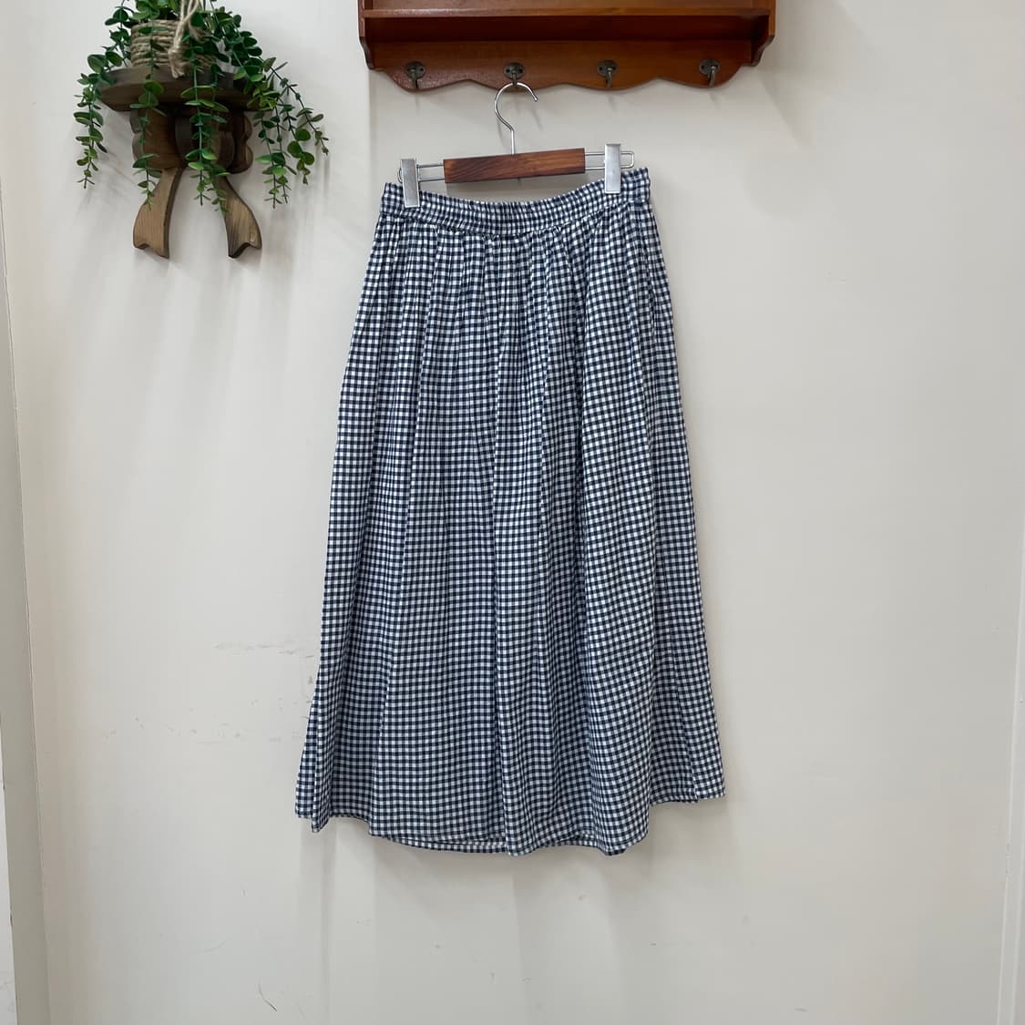 블루 잔체크 코튼 롱 스커트 상품이미지4
