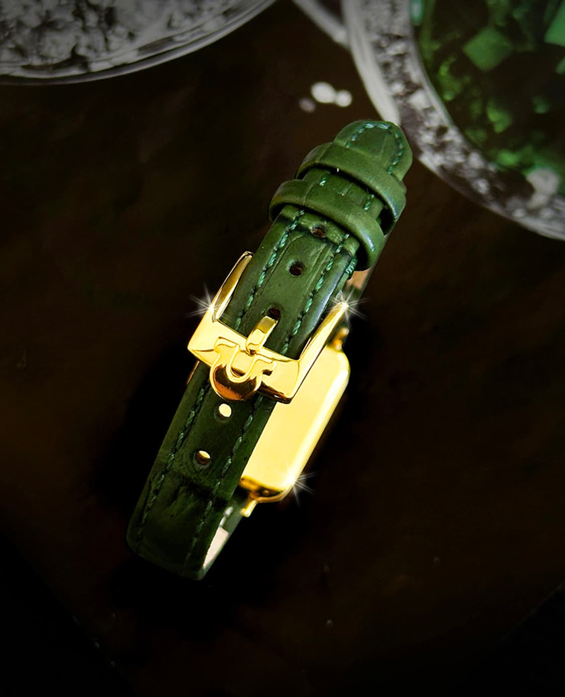 오메가 드빌 희귀 에메랄드 글라스 그린판 여성 수동 가죽 시계 상품이미지8