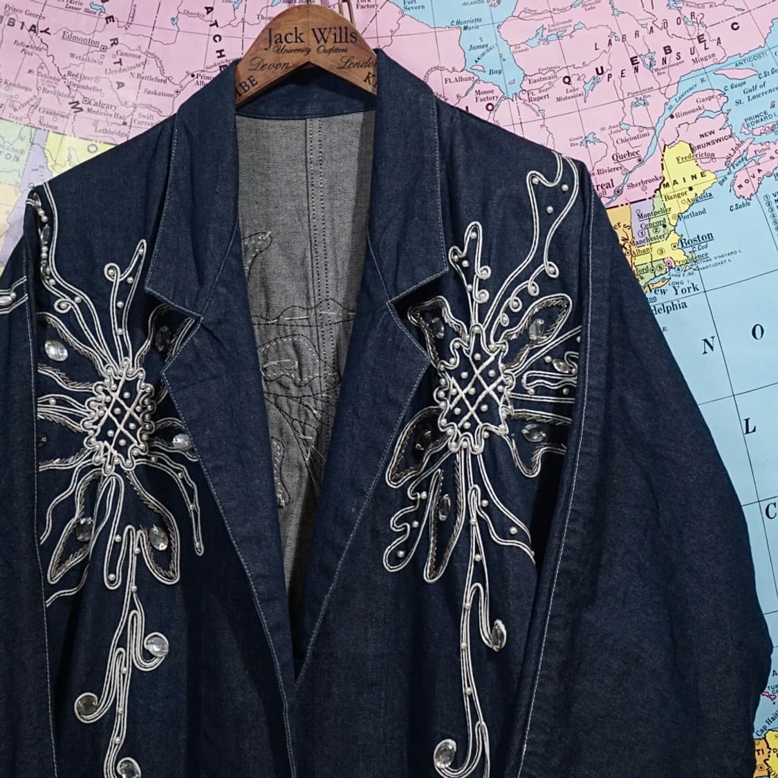 빈티지 데님 엠브로이더 비즈 자켓 상품이미지3