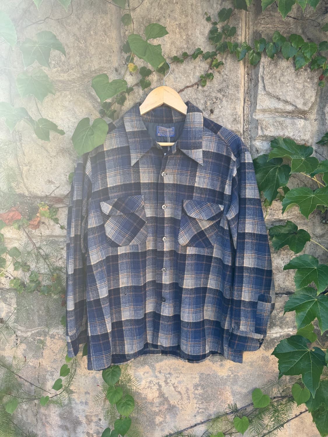 80s pendleton 펜들턴 울 체크 더블 포켓 플란넬 셔츠 XL 상품이미지1
