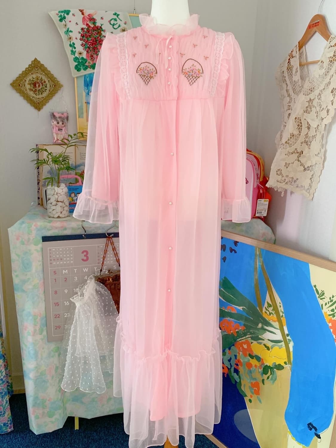 빈티지 쉬폰 시스루 나이트 드레스 상품이미지5