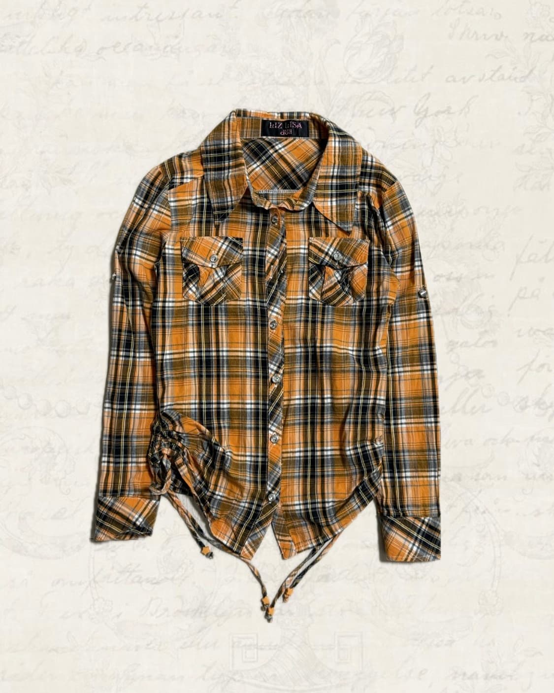 빈티지 리즈리사돌 딱붙 체크 셔링 셔츠 갸루 y2k 펑크 상품이미지2