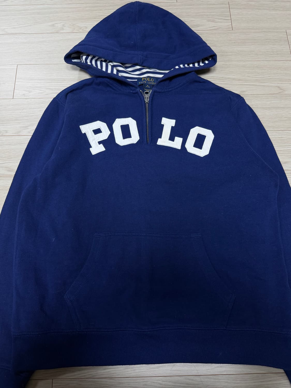 폴로 블루 스트라이프 후드 반집업 xl 상품이미지2