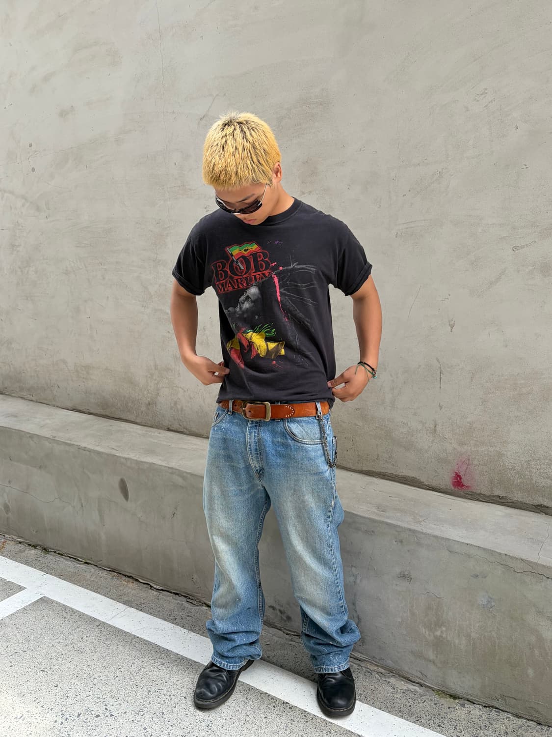 00‘s Bob Marley rap print faded T-shirt 상품이미지2