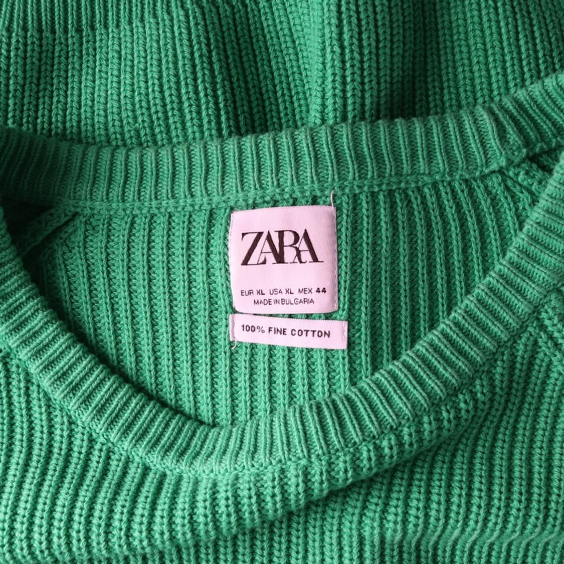 ZARA 비비드 그린 라운드넥 골지 니트 XL 상품이미지5