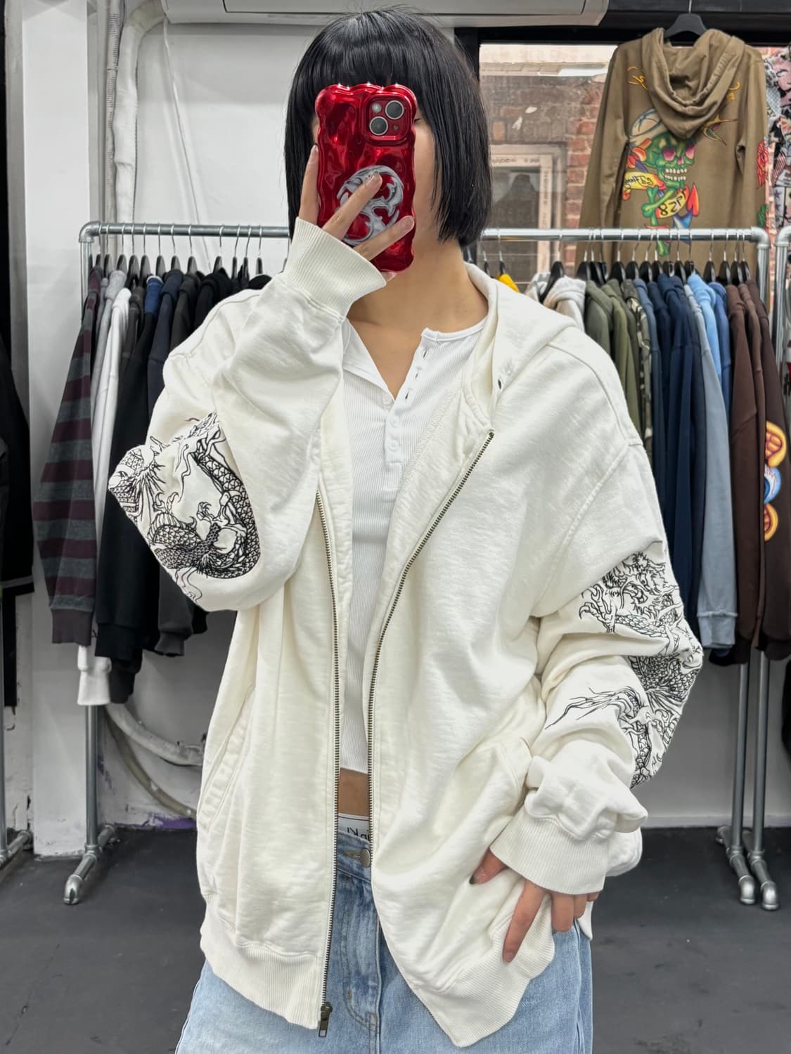 카라쿠리 타마시 오리엔탈 화이트 후드집업 상품이미지2