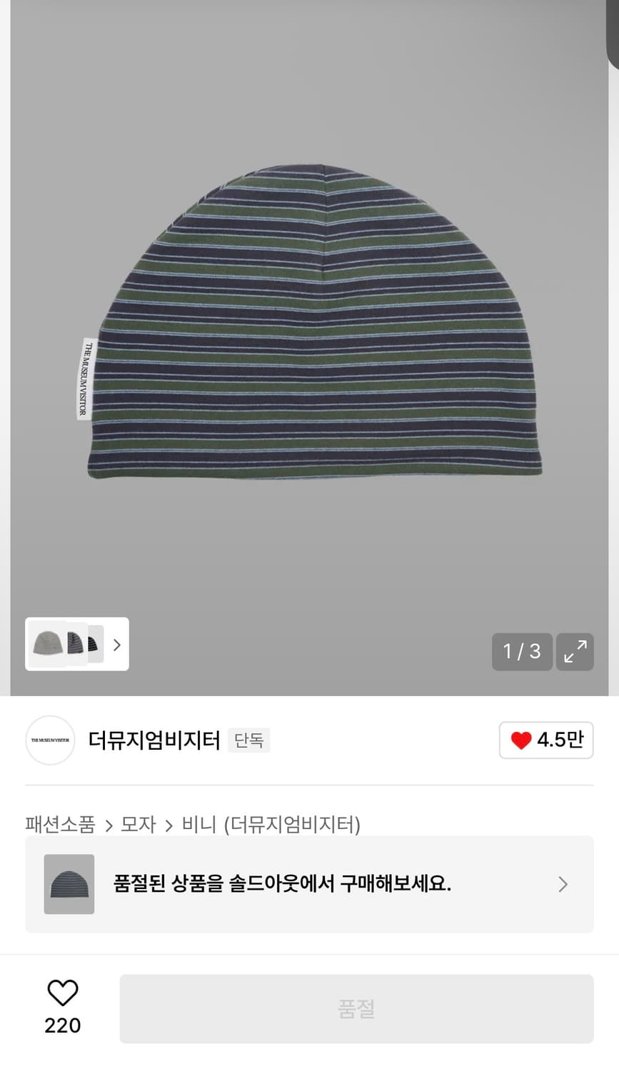 더뮤지엄비지터 REVERSIBLE FLEECE BEANIE (DEEP G 상품이미지2
