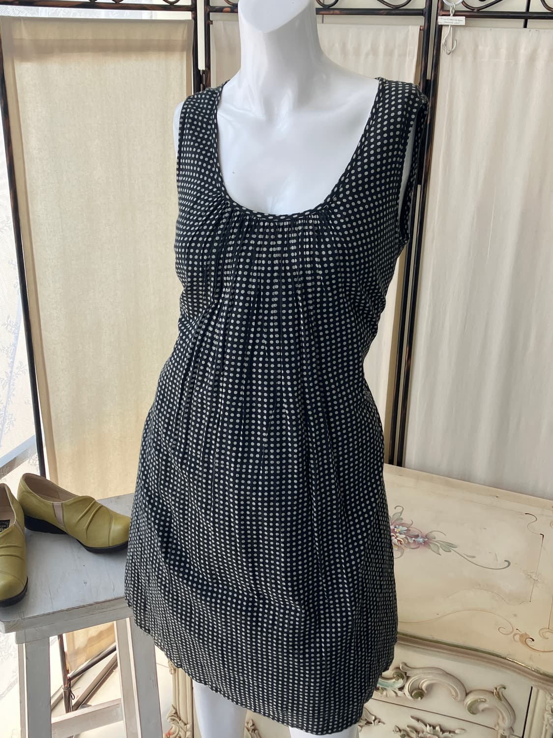 black dot shirring ribbon dress 상품이미지1