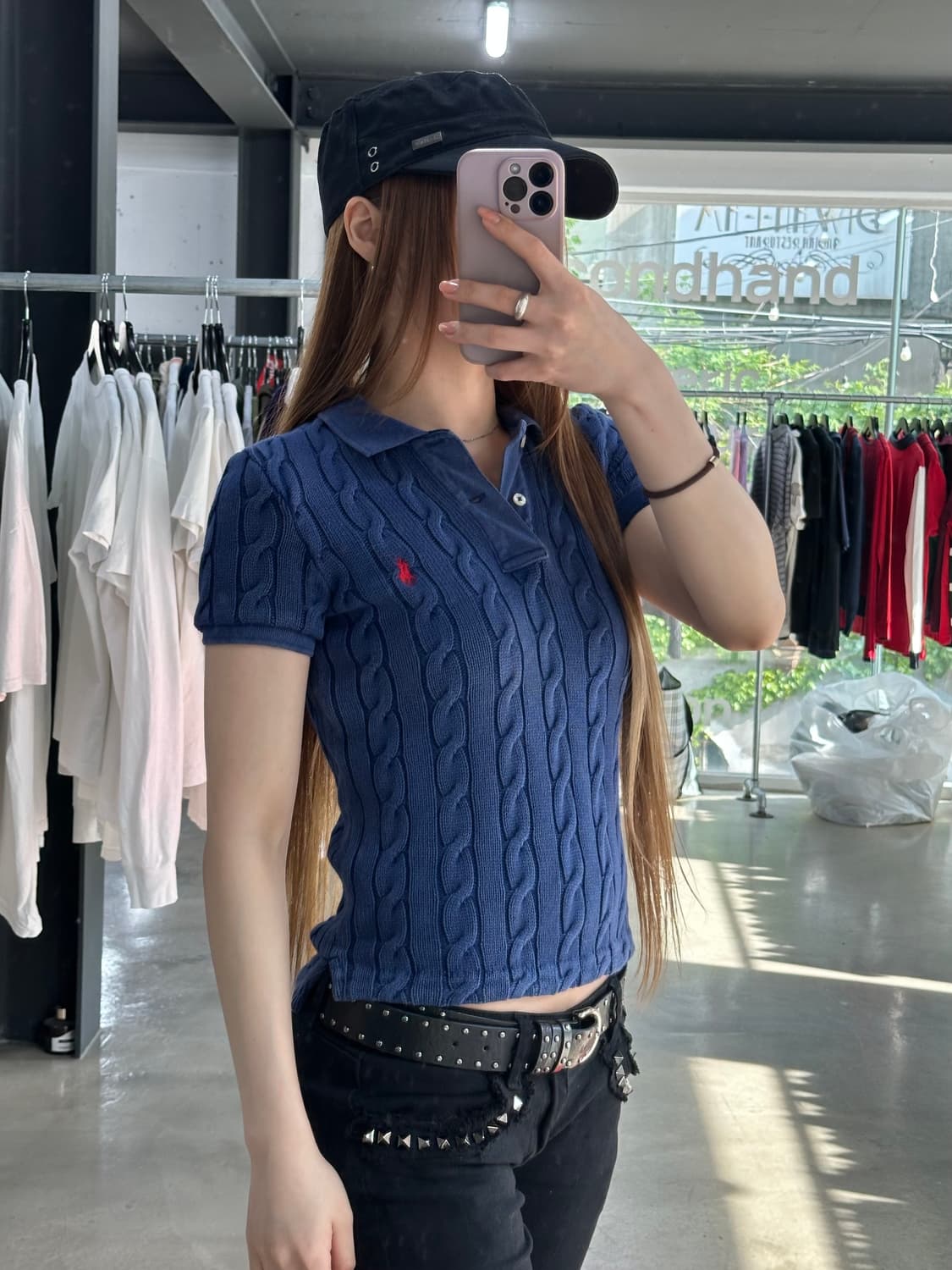 폴로 큐알텍 포니 피그먼트워시드 꽈배기 Pk반팔니트 블루 상품이미지4