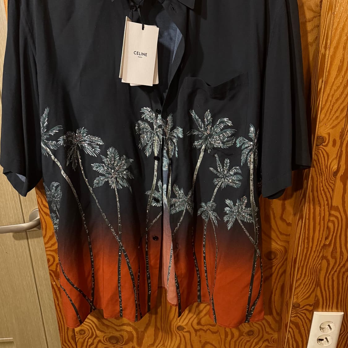 셀린느 시퀸(스팽글) 야자수 하와이안 셔츠 상품이미지3