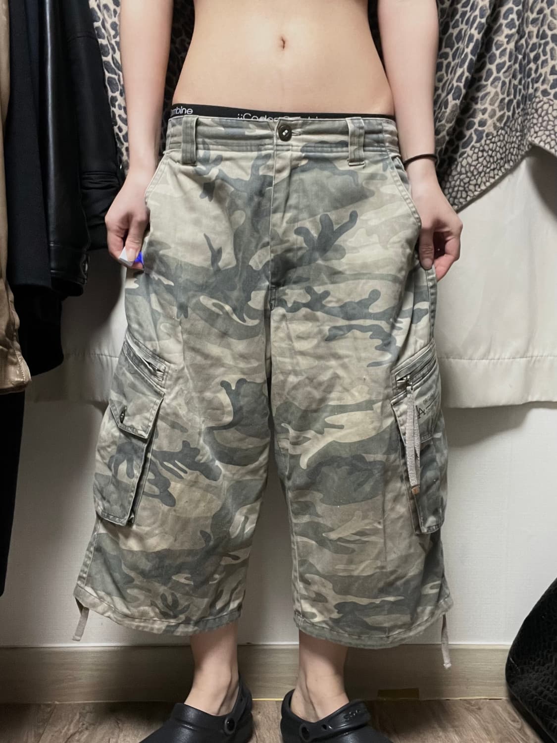 빅포켓 디테일 카모 카고팬츠 하프 상품이미지2