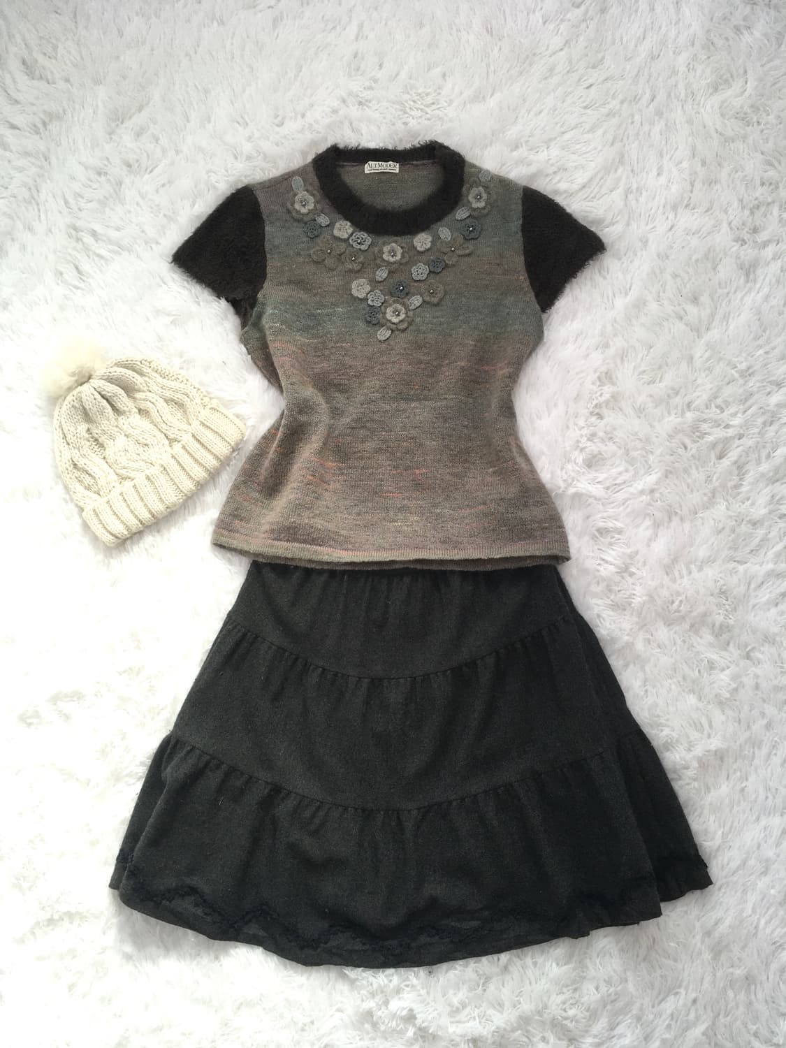 일본빈티지 플로럴 자수 하프 니트 상품이미지6