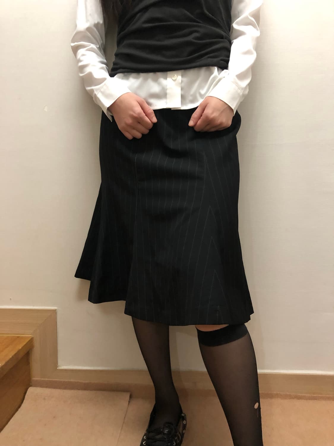 빈티지 블랙 핀 스트라이프 미니 스커트 상품이미지1
