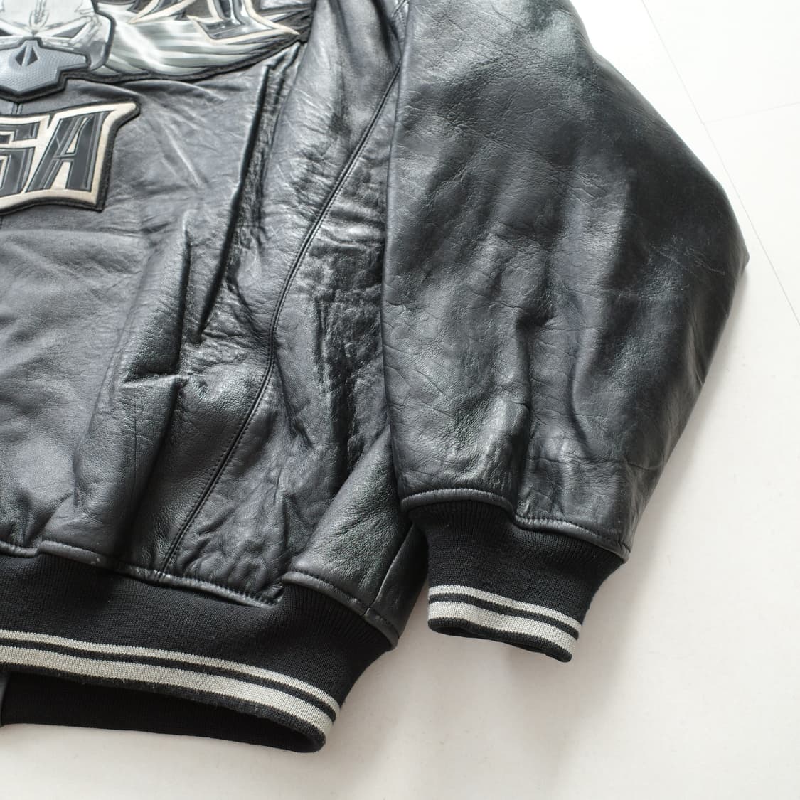 00s 아비렉스 AVIREX USA 스컬 윙 로고 레더 바시티 자켓 상품이미지10