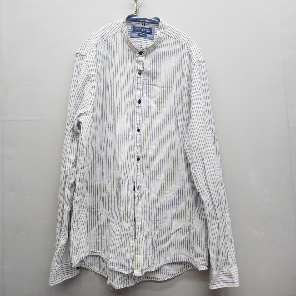 자라 스트라이프 헨리넥 얼보패치 린넨 혼방 셔츠 XL(XL) 상품이미지1