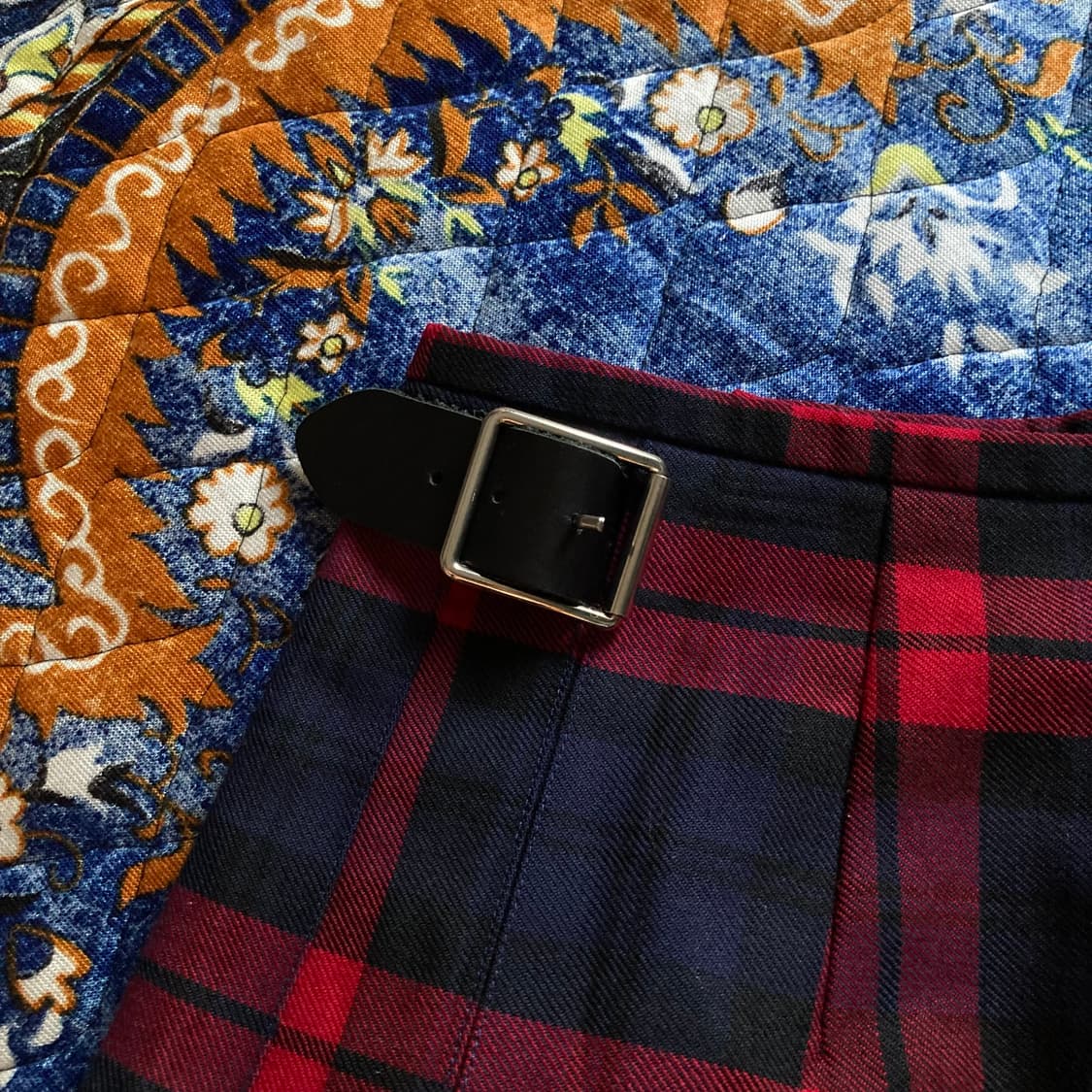 ONEIL 타탄체크 레드 네이비 사이드 버클 플리츠 킬트 스커트 치마 상품이미지4