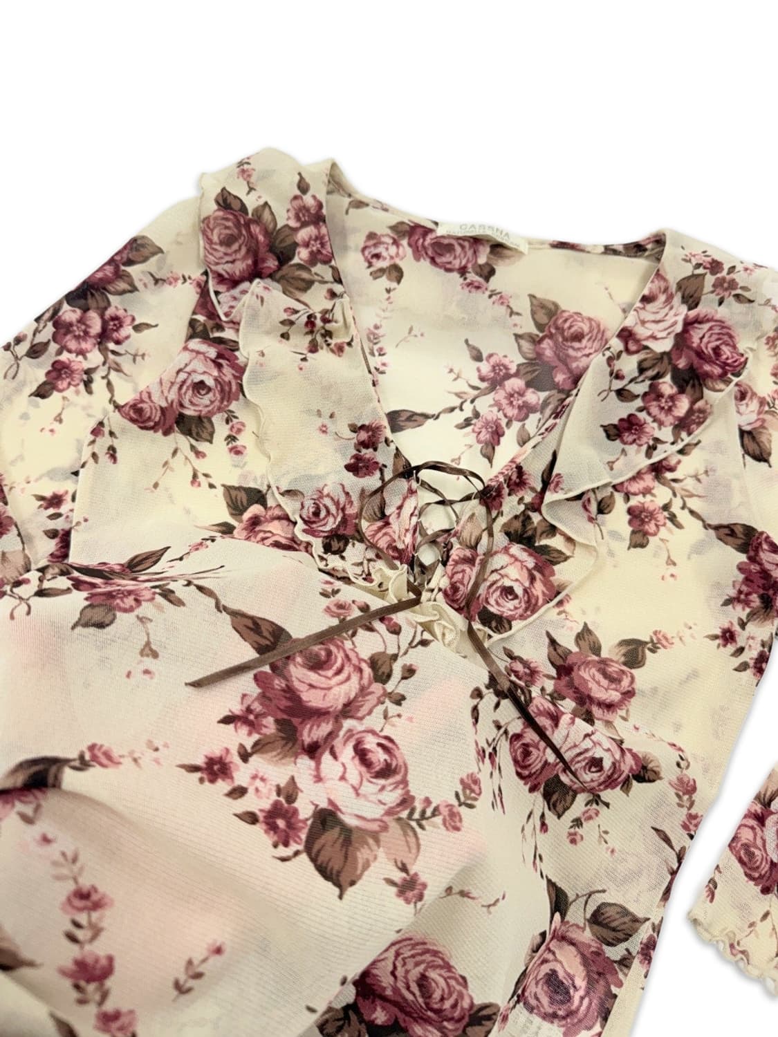 빈티지 프릴 시스루 로즈 블라우스 상품이미지4