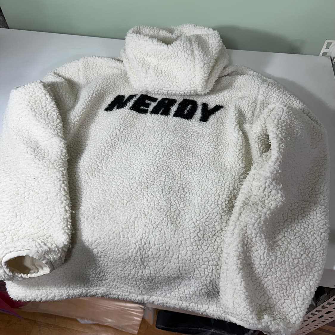 S 95 널디 크림 백로고 뽀글이 후리스 후드집업 상품이미지1