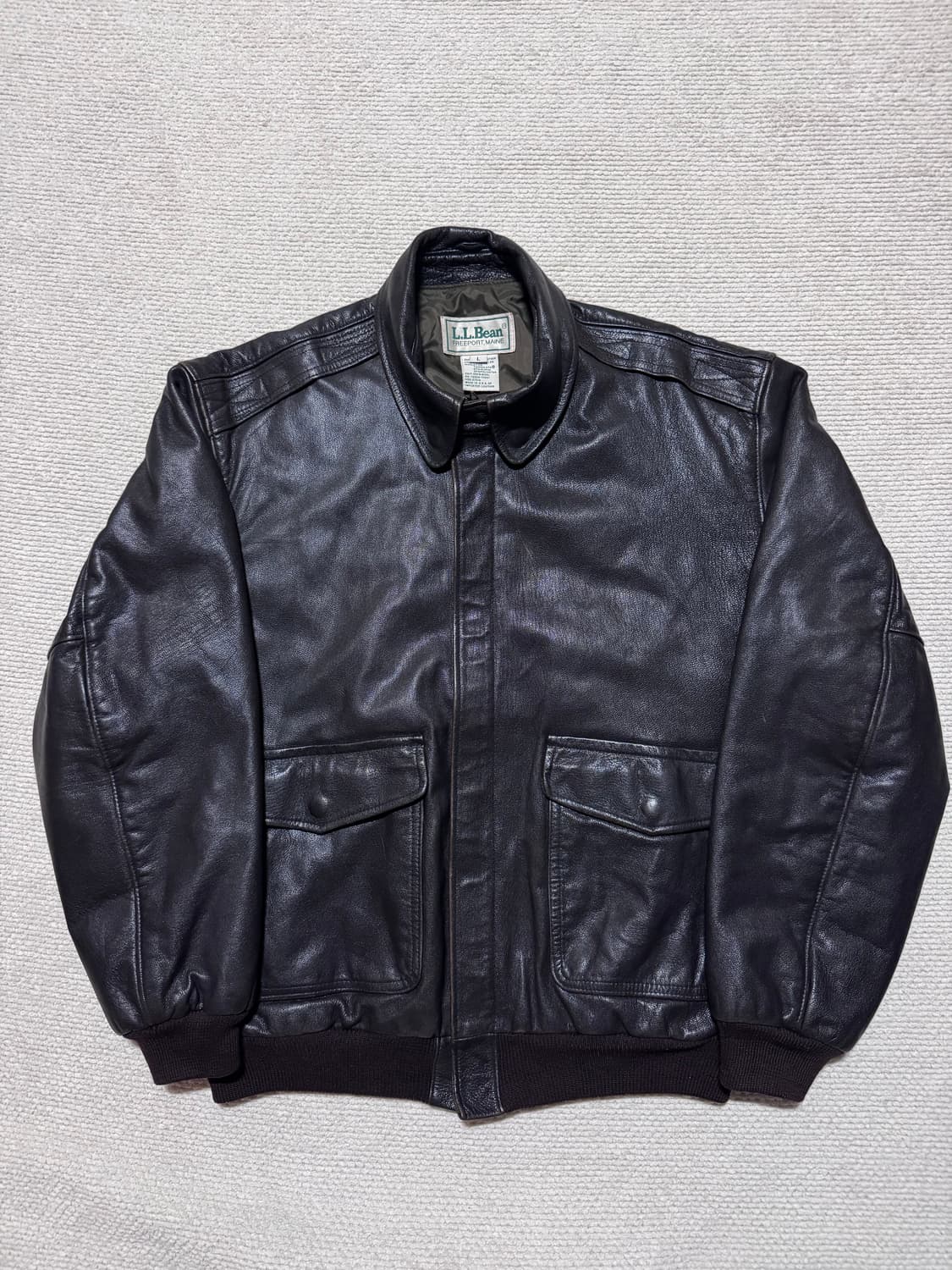 80s USA L.L.Bean A-2 고트스킨 레더 자켓 블랙 L 상품이미지1