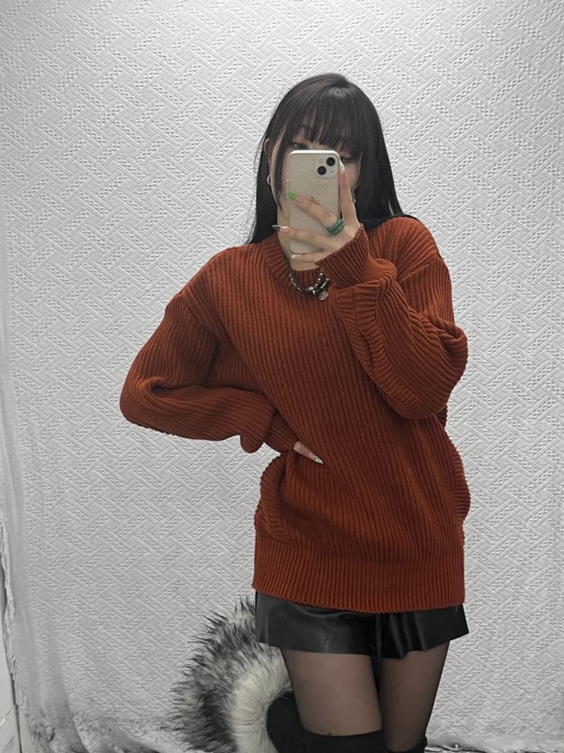 니티드 캐주얼 빈티지 오렌지브라운 뜨개 니트 L C09004 상품이미지1