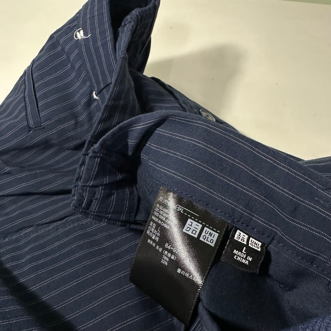 L 유니클로 네이비 스트라이프 써머코튼 밴딩팬츠 상품이미지3