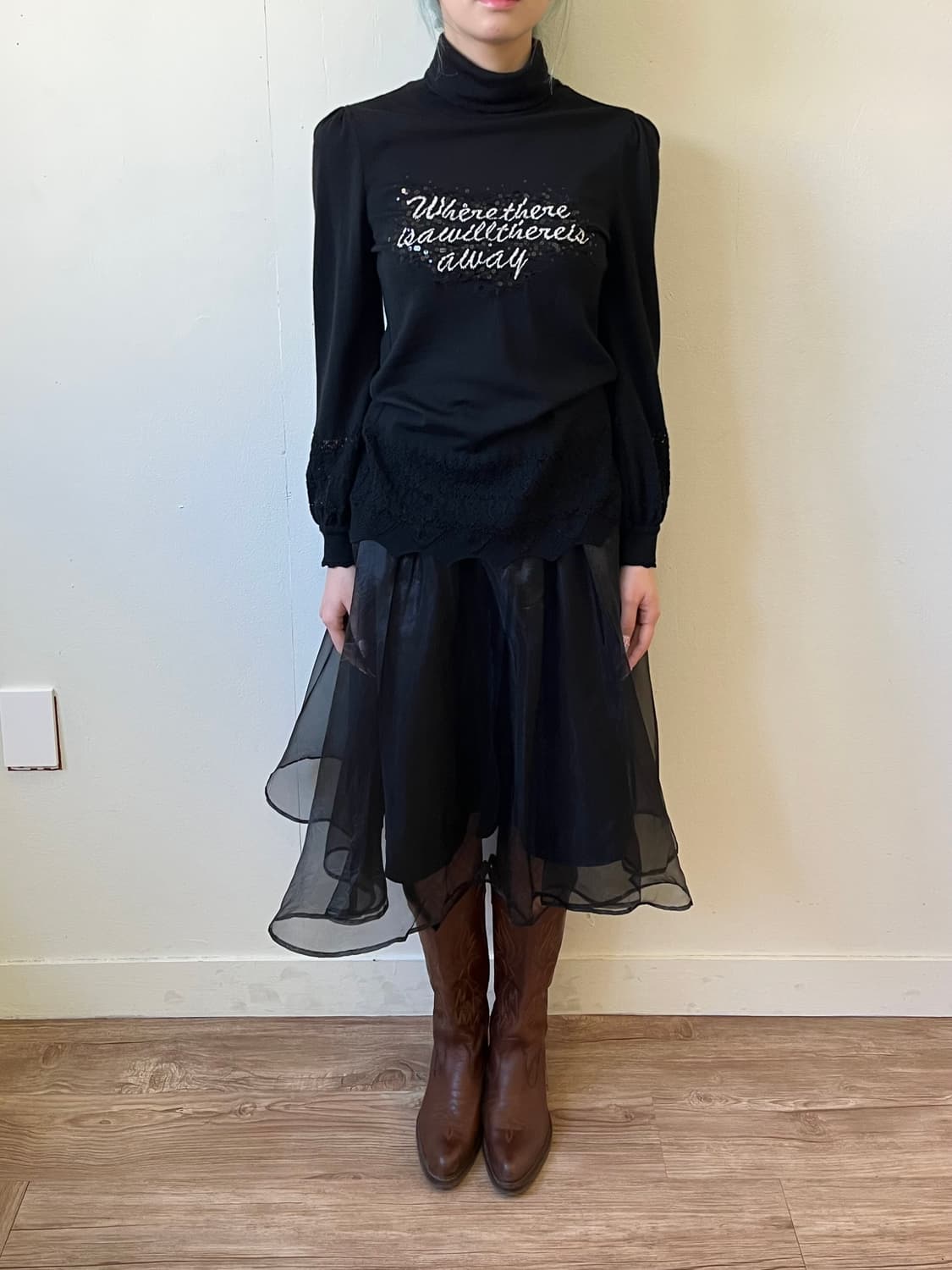 japan vtg 자개 레터링 터틀넥 상품이미지7