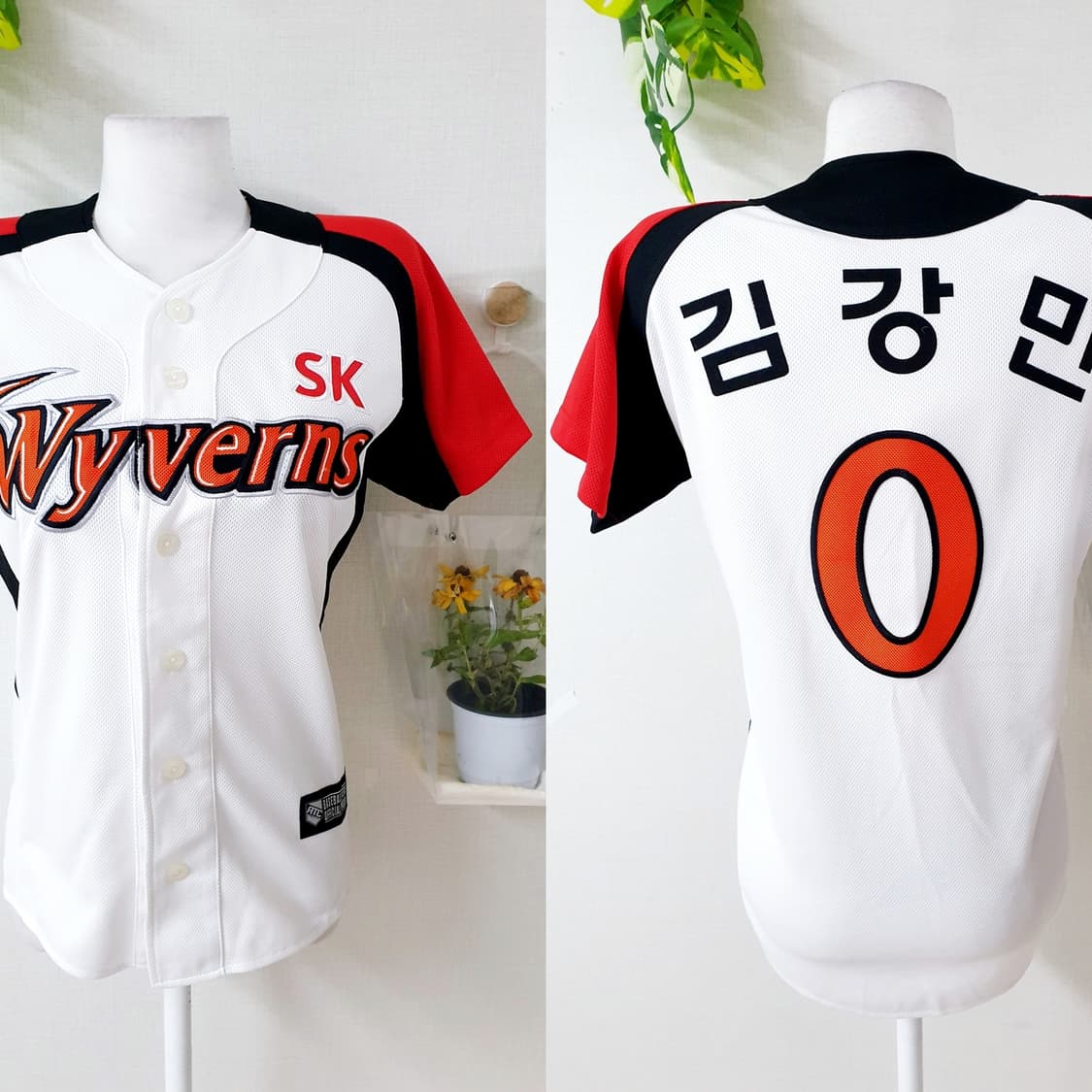 SK 와이즈번 김강민 홈유니폼 여성야구 반팔 85 화이트 상품이미지1
