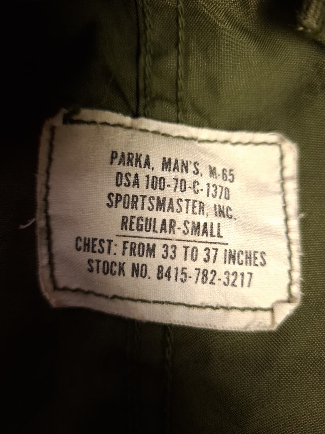 완전 새제품 오리지날 초기형 미군 M-65피쉬테일 개파카 스몰 풀셋트 상품이미지6