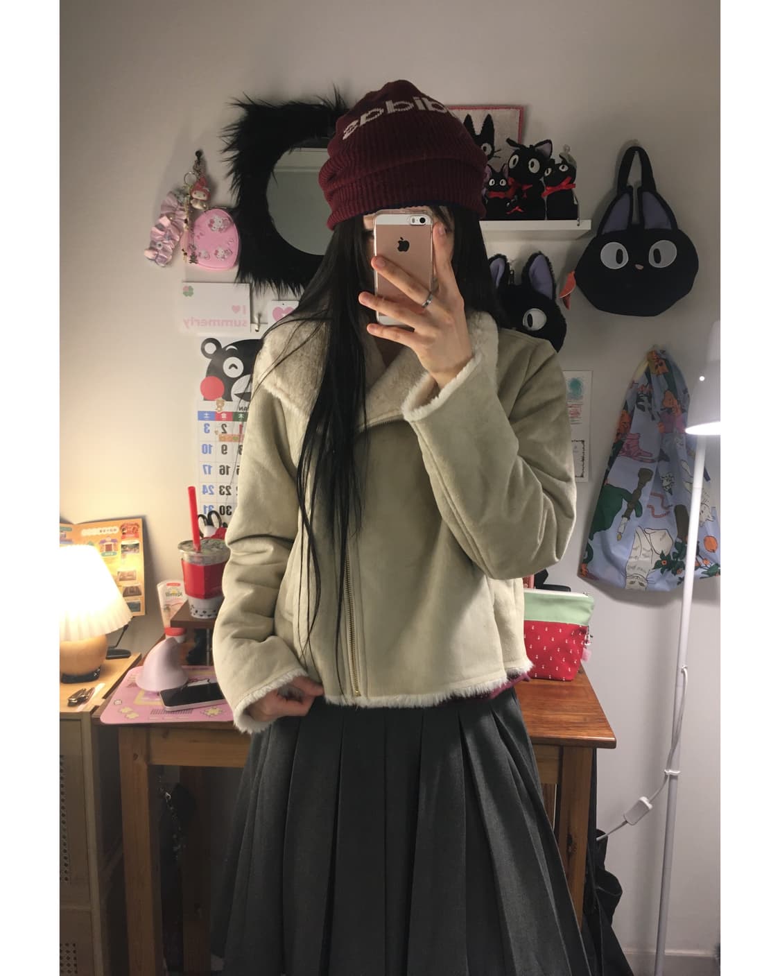 vintage fur trimmed rider jacket beige 상품이미지4