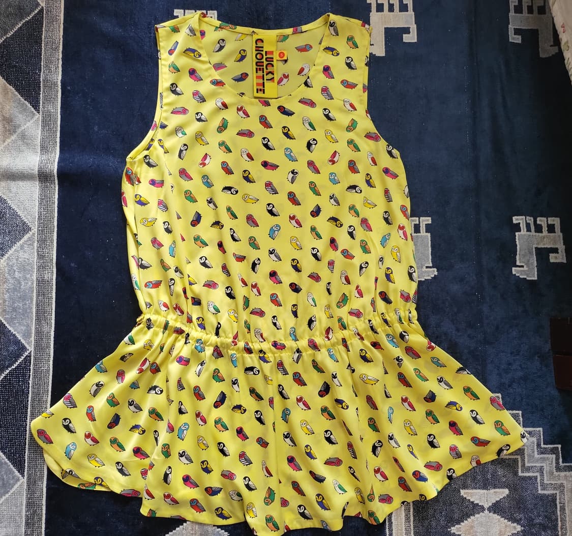 럭키슈에뜨 부엉이 패턴 로우 웨이스트 원피스 상품이미지1