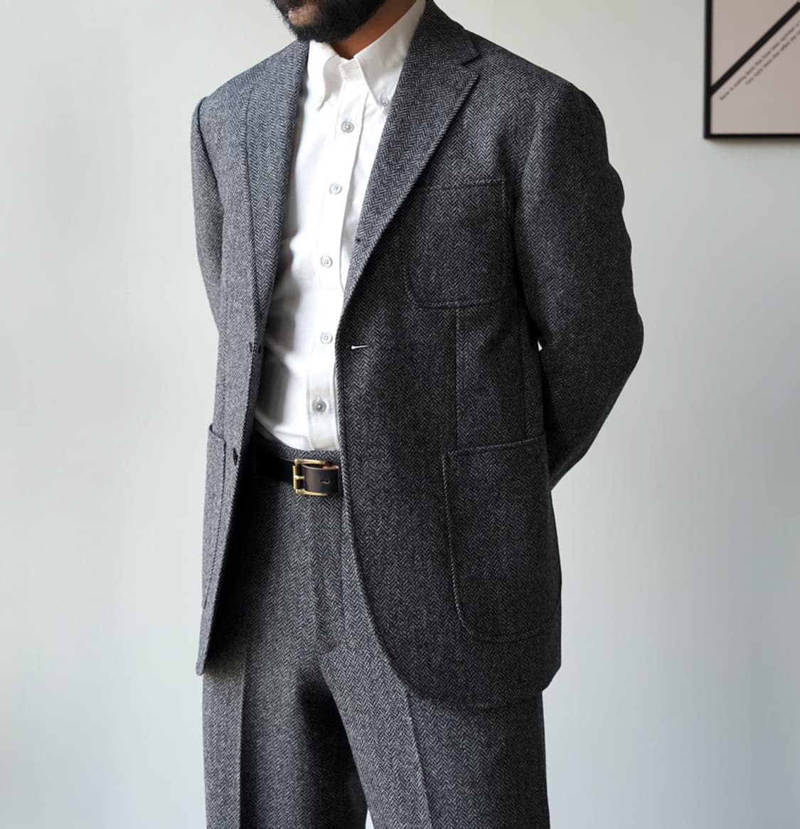 반츠 헤링본 트위드 울 3B 자켓 M사이즈 상품이미지8