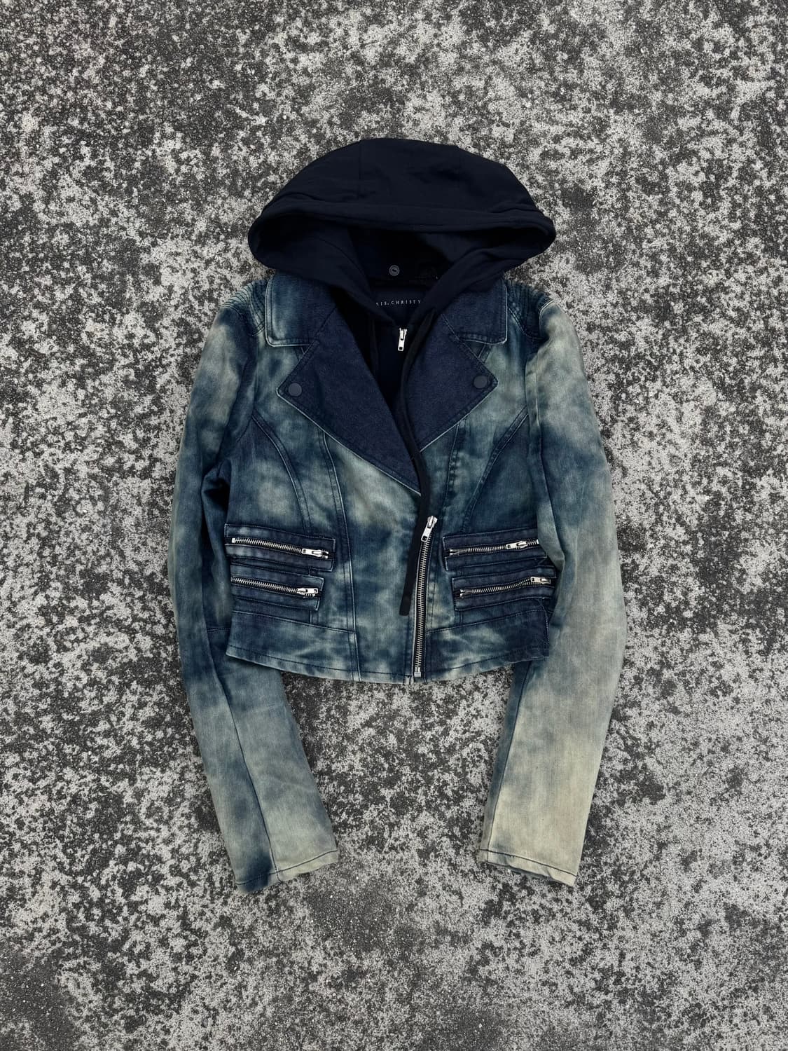 Washed Denim Hooded Biker Jacket 상품이미지1