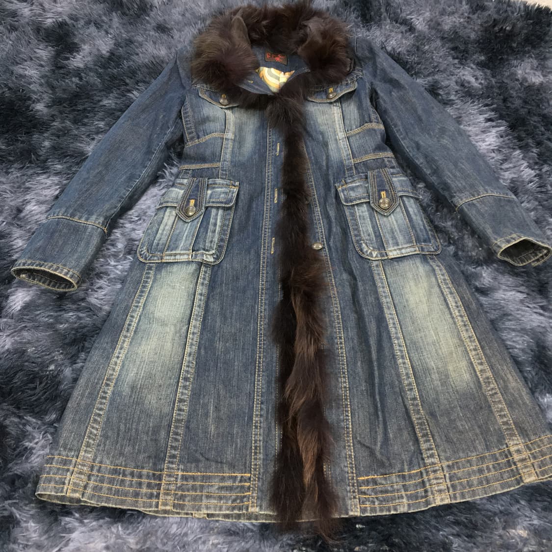 투티/0319 ENC fox 퍼 데님 코트 배색 털 빈티지 Y2K 상품이미지3