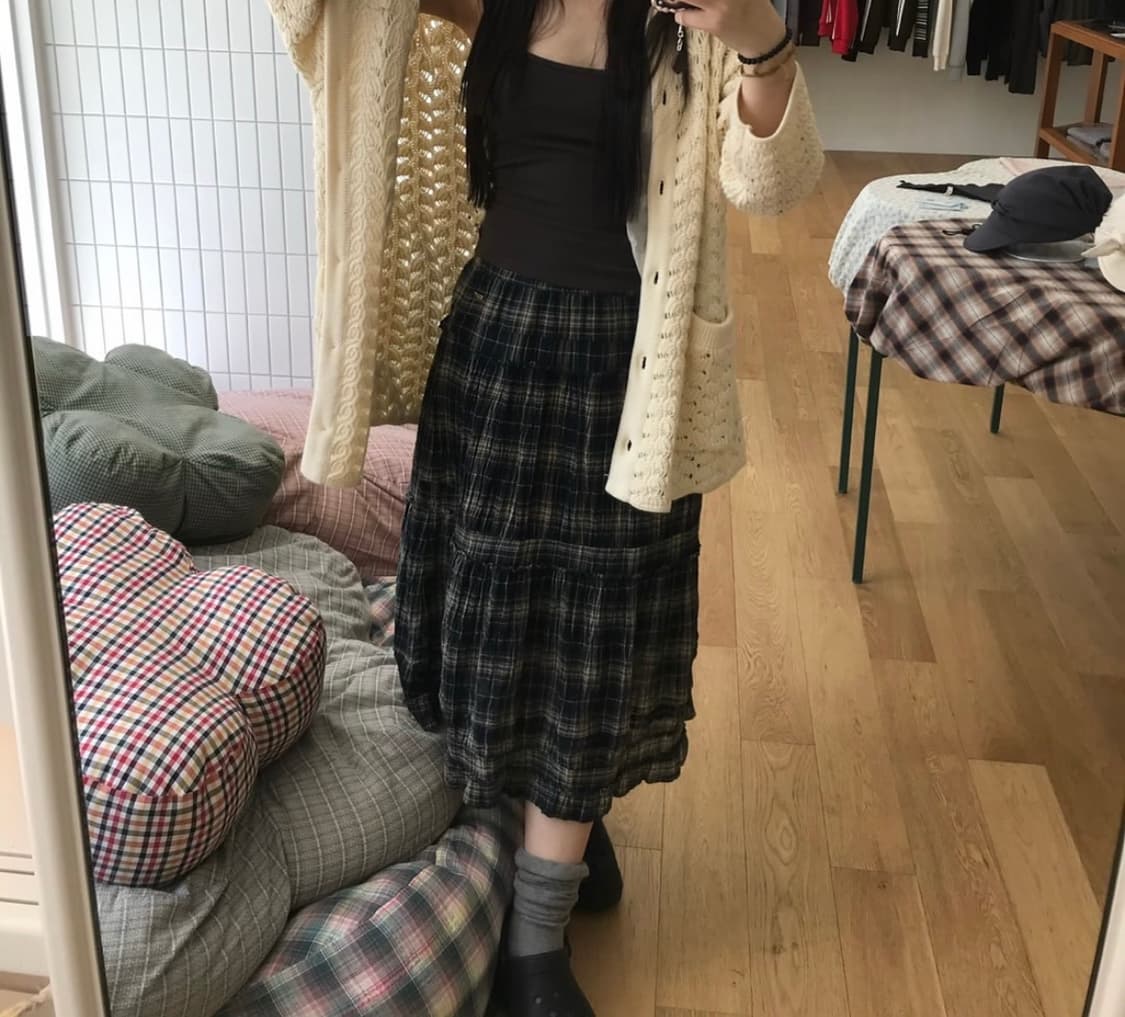 코이세이오 셔링 미디 스커트 체크 상품이미지4