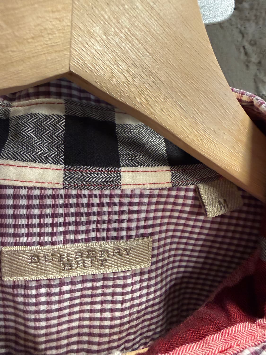L 버버리 BURBERRY 체크 코튼 셔츠 버건디 상품이미지5