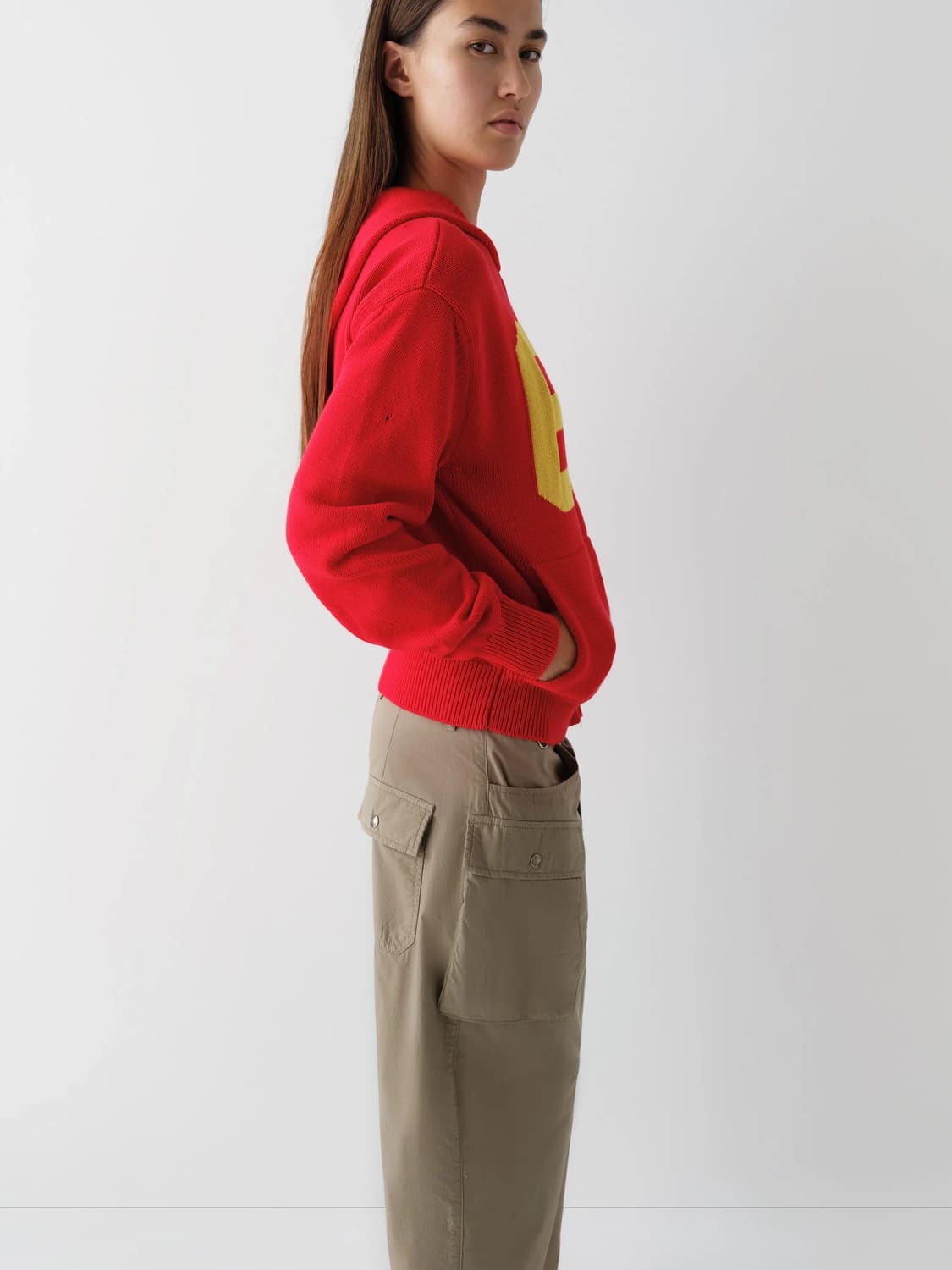 (XS)/ 기마구아스 69 니트 후드집업/ 레드 상품이미지3