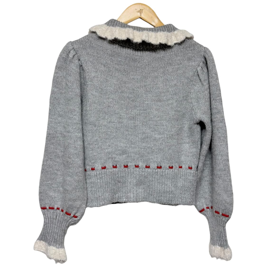 3764 자라 그레이 레이스 퍼프 자수 니트가디건 상품이미지4