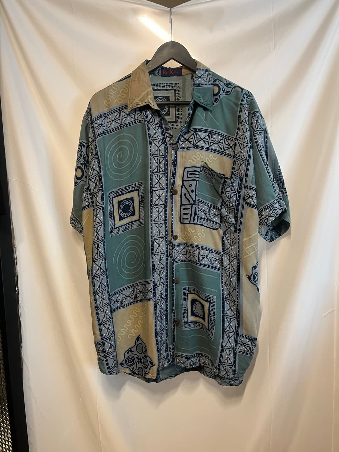 80s~90s JPN 일본 빈티지 에스닉 기하학 패턴 반팔 실크 셔츠 상품이미지4