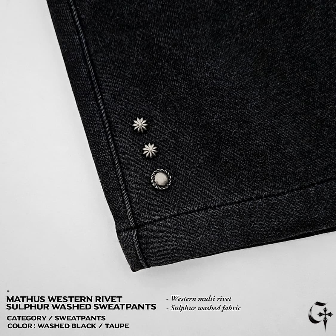 Mathus 웨스턴 리벳 설퍼 스웨트 팬츠 (washed black) 상품이미지5