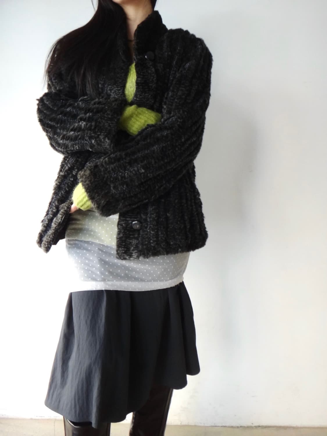 Pannel detail fur jacket / charcoal 상품이미지8