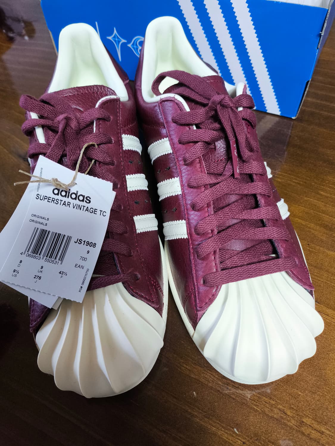 새상품 떠그클럽 아디다스 슈퍼스타 275 버건디 상품이미지1