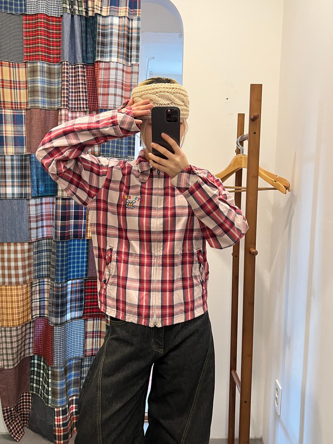 히스테릭글래머 베어 로고 레드 체크 집업 상품이미지2